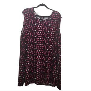 Ulla Popken Black Pink Matte Jersey Dot Print Point Hem Tank Plus Size 24/26